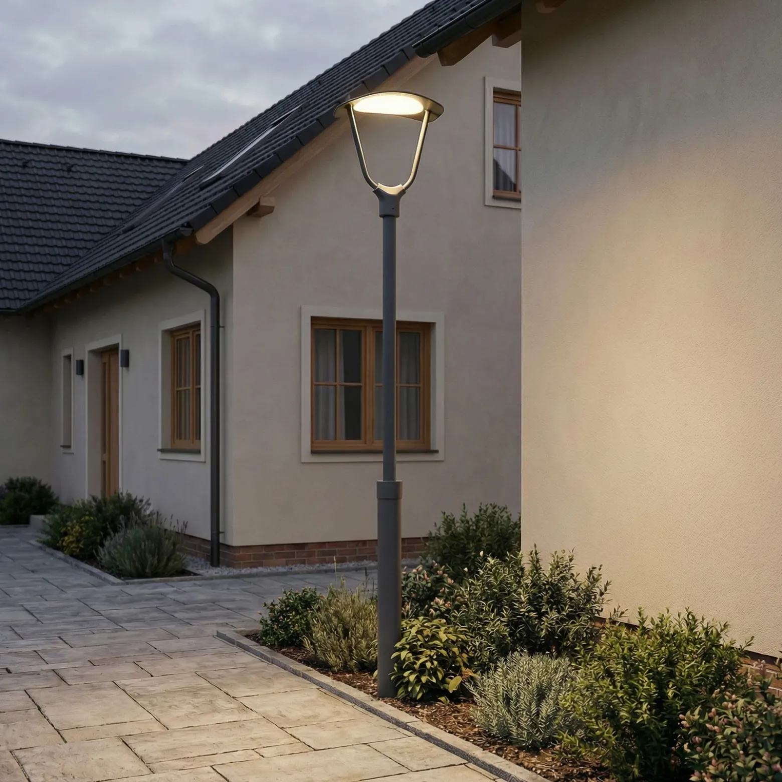Lámpara exterior LED Lucande Tarasu, gris, 250 cm, aluminio, IP65