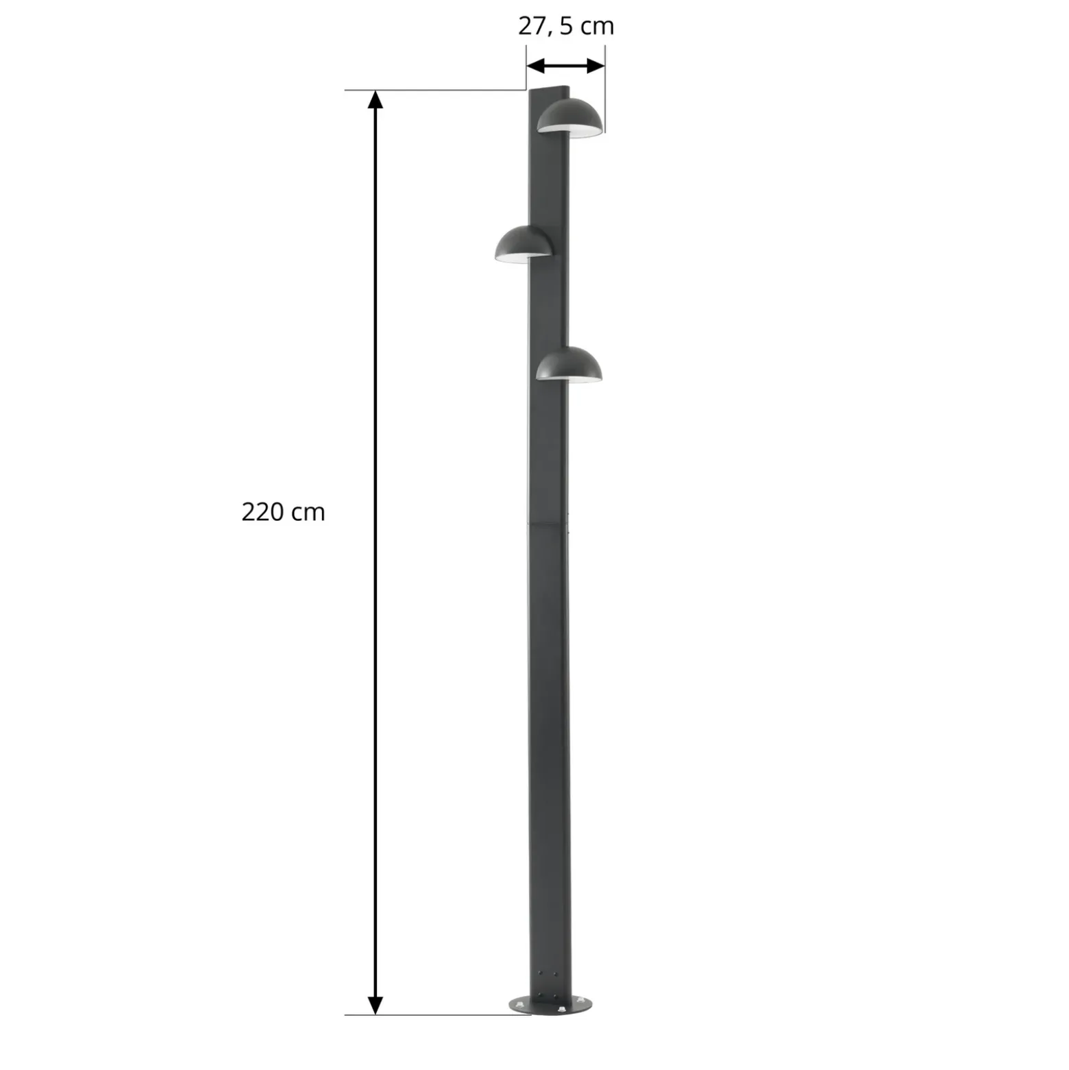Lámpara exterior LED Lucande Velira, negra, 220 cm, con 3 luces.