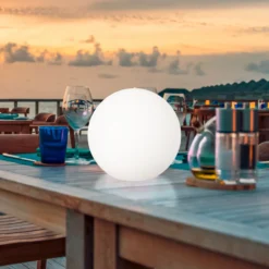 Lámpara exterior LED solar Dabus, Ø 30 cm, esférica, blanca, acrílica