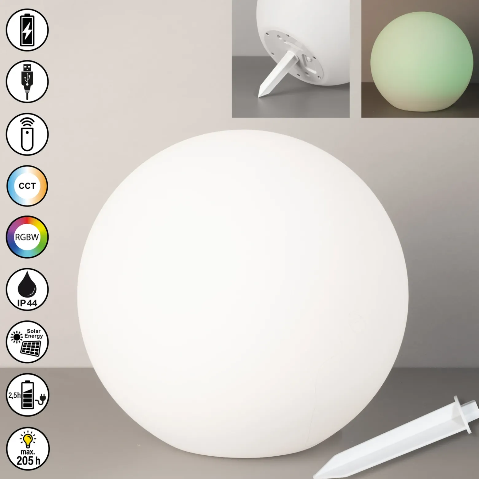Lámpara exterior LED solar Dabus, Ø 30 cm, esférica, blanca, acrílica
