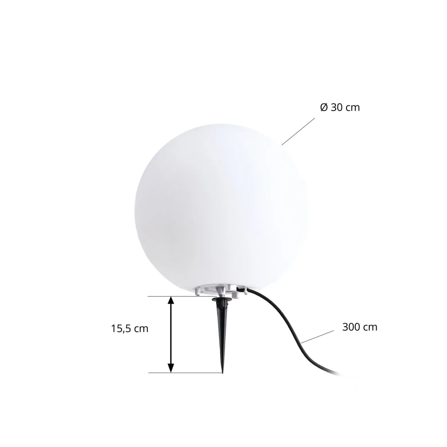 Lámpara globo Lindby Valyra, Ø 30 cm, IP54, pica para fijar en el suelo