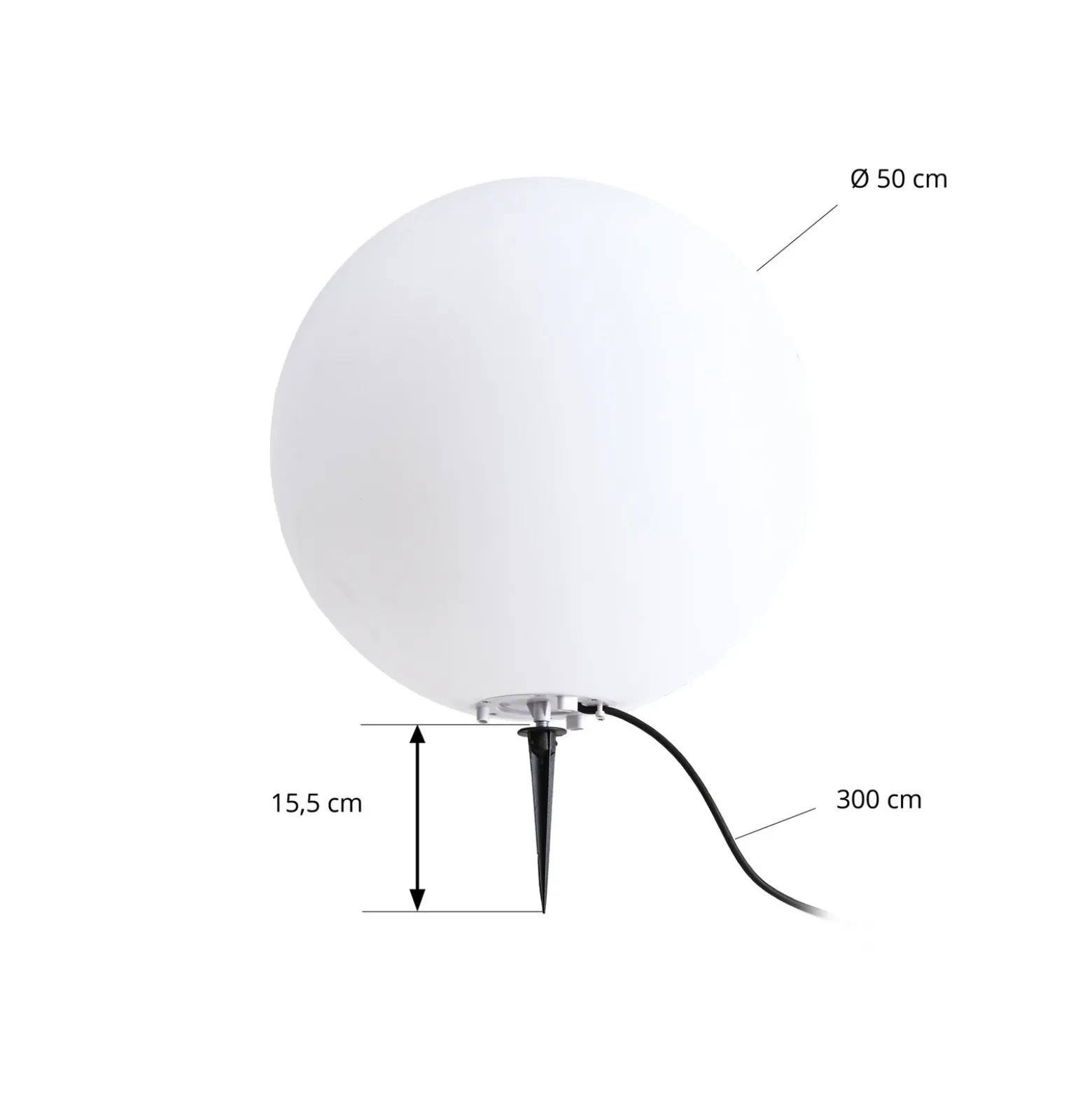 Lámpara globo Lindby Valyra, Ø 50 cm, IP54, pica para suelo