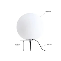 Lámpara globo Lindby Valyra, Ø 40 cm, IP54, pica para fijar en el suelo
