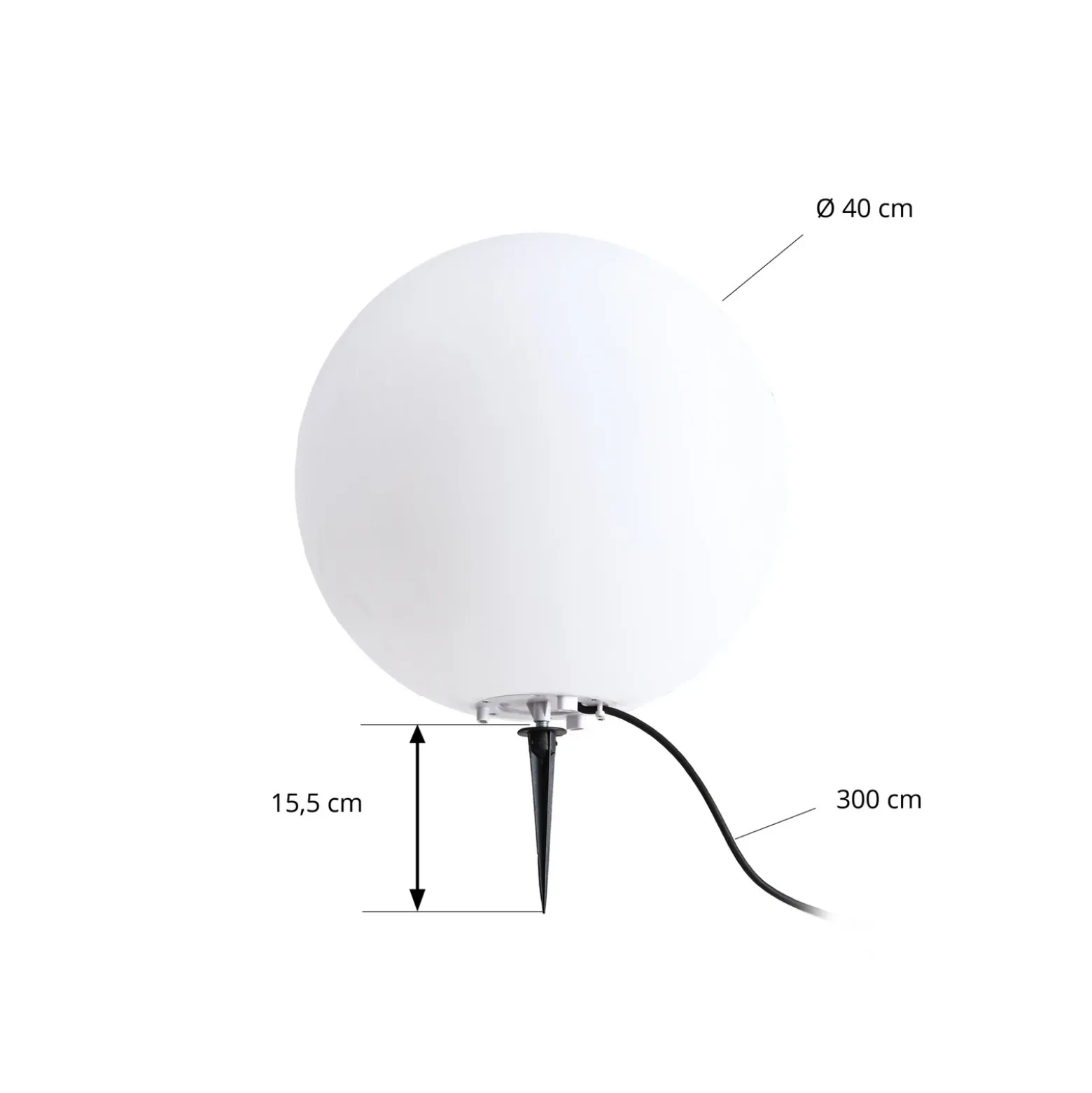 Lámpara globo Lindby Valyra, Ø 40 cm, IP54, pica para fijar en el suelo