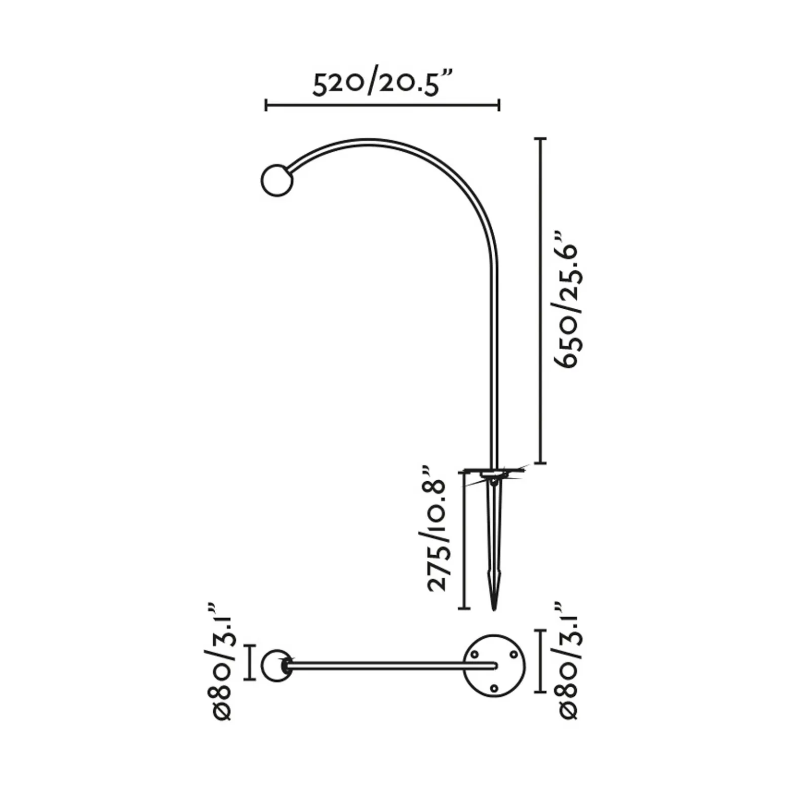Lámpara LED con pica Cuca, negra, acero inoxidable/vidrio, altura 65 cm