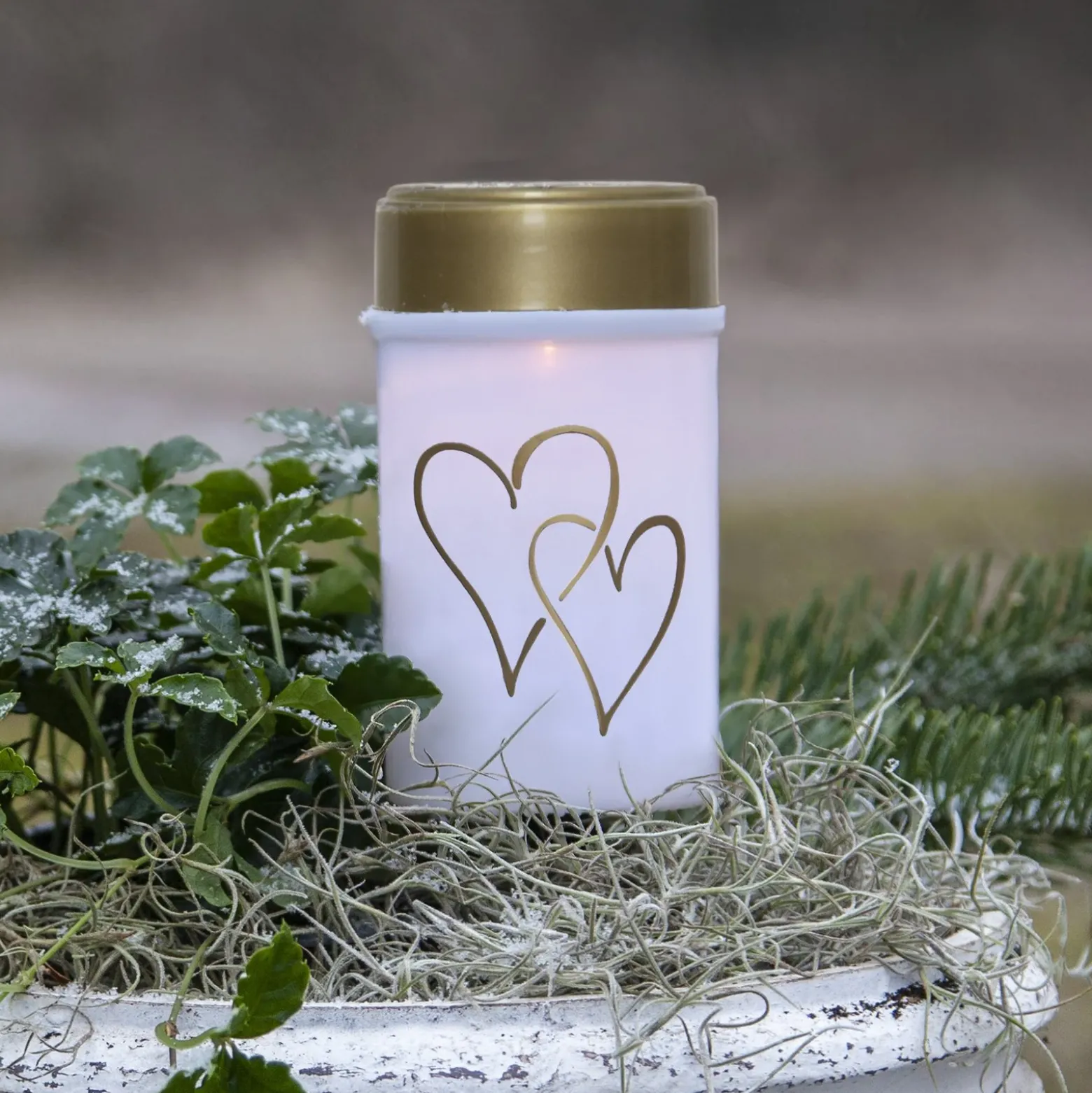 Lámpara LED con pica Hearty, blanco/oro 12 cm plástico