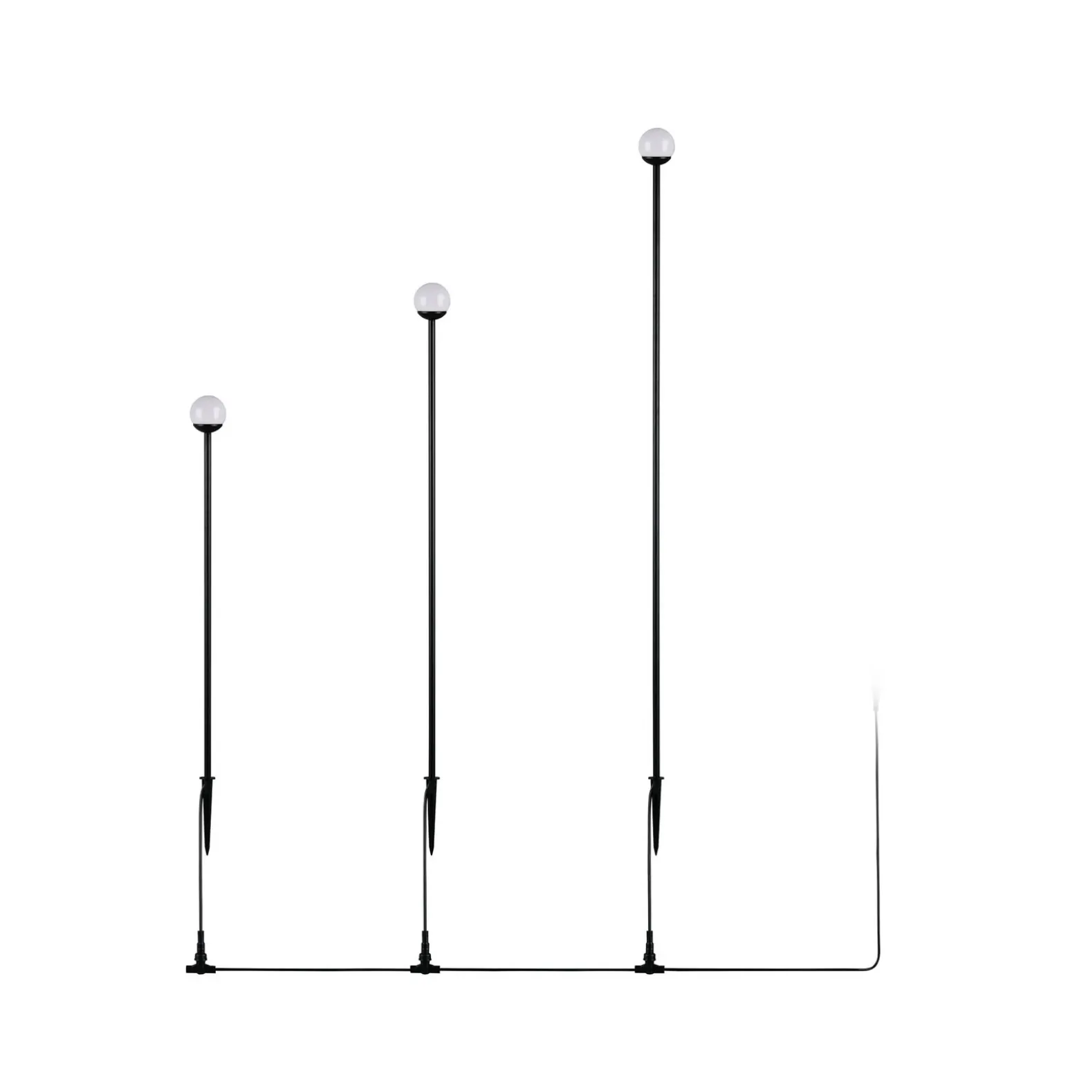 Lámpara LED con pica para suelo SCOOP, negra, 3 luces, IP44, enchufe