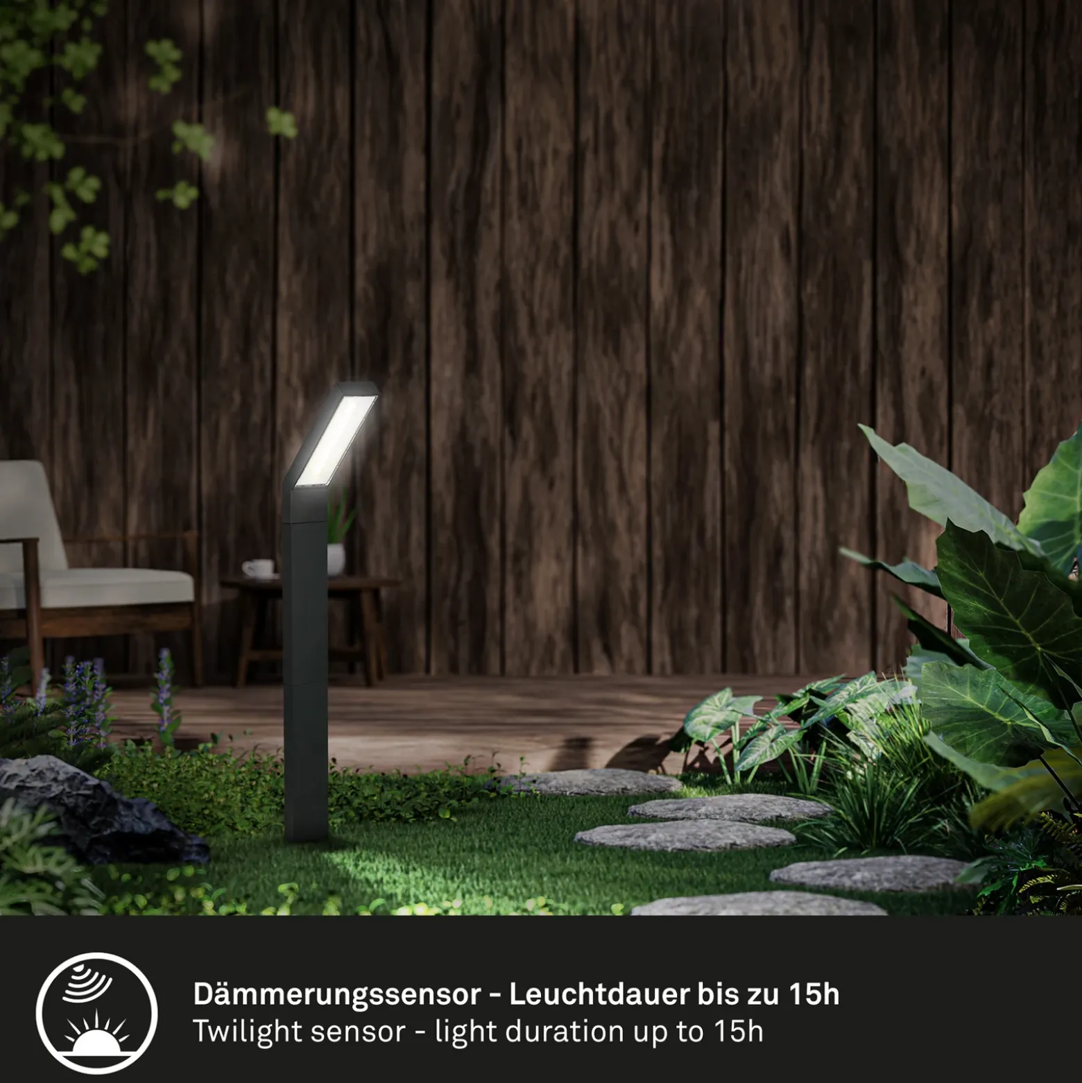Lámpara LED con pica solar 3796015, negra, plástico, CCT