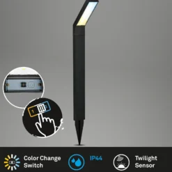 Lámpara LED con pica solar 3796015, negra, plástico, CCT