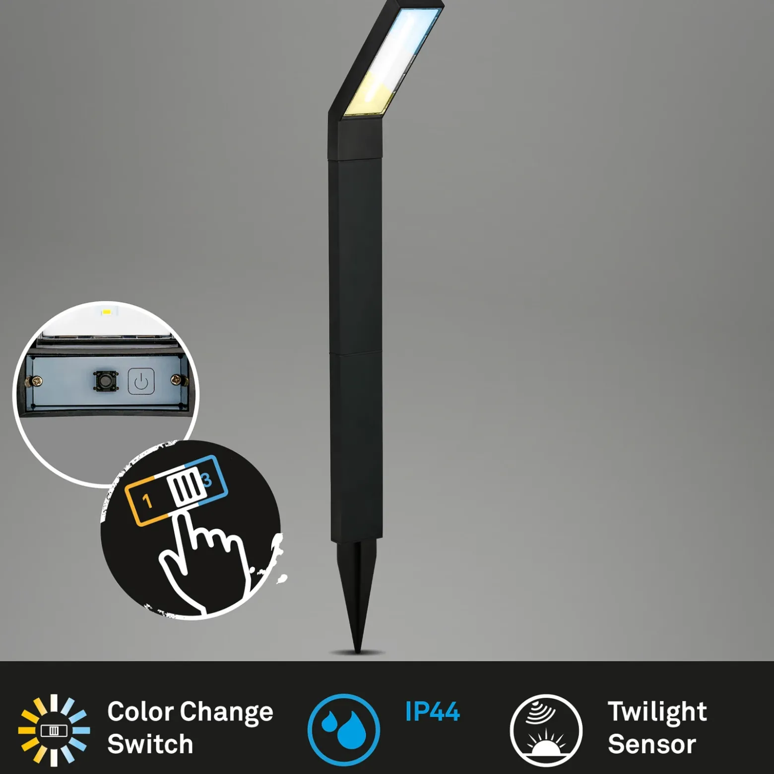 Lámpara LED con pica solar 3796015, negra, plástico, CCT