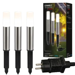 Lámpara LED con pica 3925032 12 V, kit de inicio 3x, acero inoxidable, Ø 4 cm