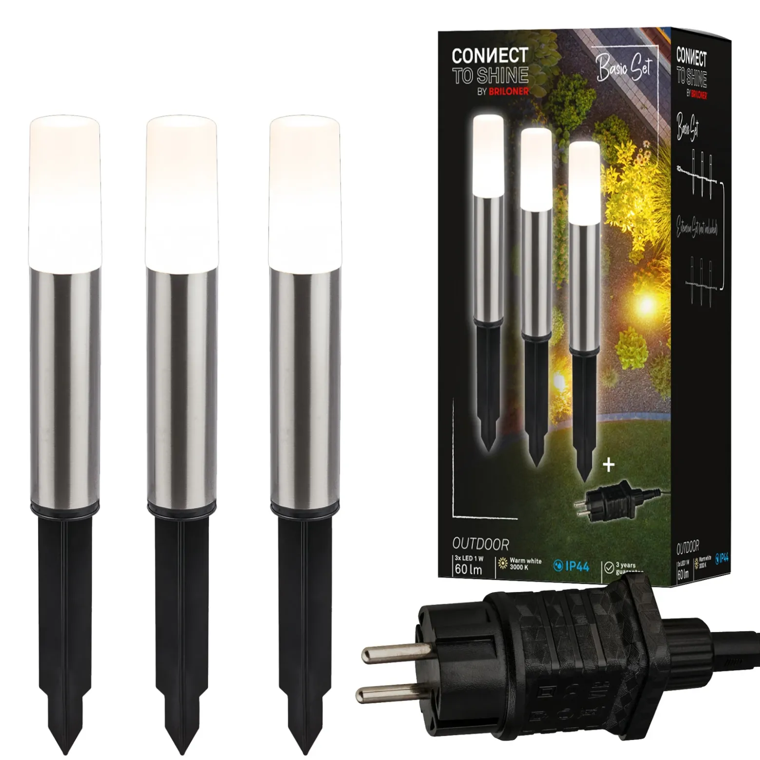 Lámpara LED con pica 3925032 12 V, kit de inicio 3x, acero inoxidable, Ø 4 cm