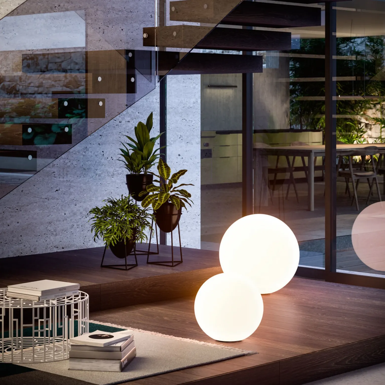 Lámpara LED de suelo Oh!, Ø 55 cm, E27, policarbonato, blanco
