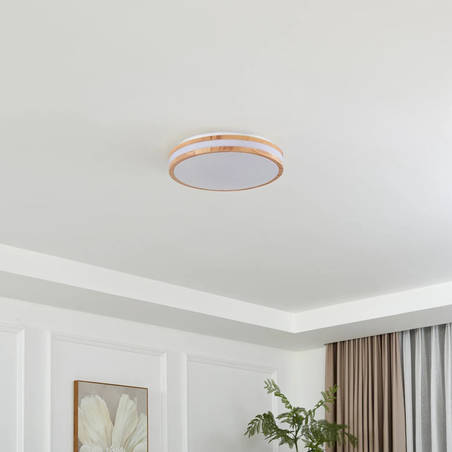 Lámpara LED de techo Emiva de Lindby, Ø 40 cm, madera clara, CCT