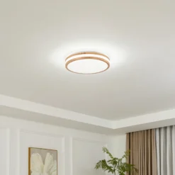 Lámpara LED de techo Emiva de Lindby, Ø 40 cm, madera clara, CCT
