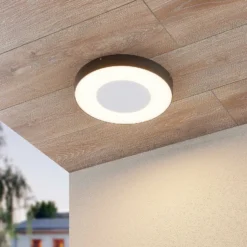 lámpara LED de techo para exterior Lucande Sora, redonda, sensor, IP54
