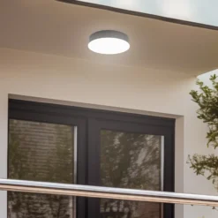 Lámpara LED de techo para exterior Lahja de Lindby, antracita, sensor, IP65