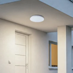 Lámpara LED de techo para exterior Lindby Kirkola, 4000 K, Ø 34 cm, blanca