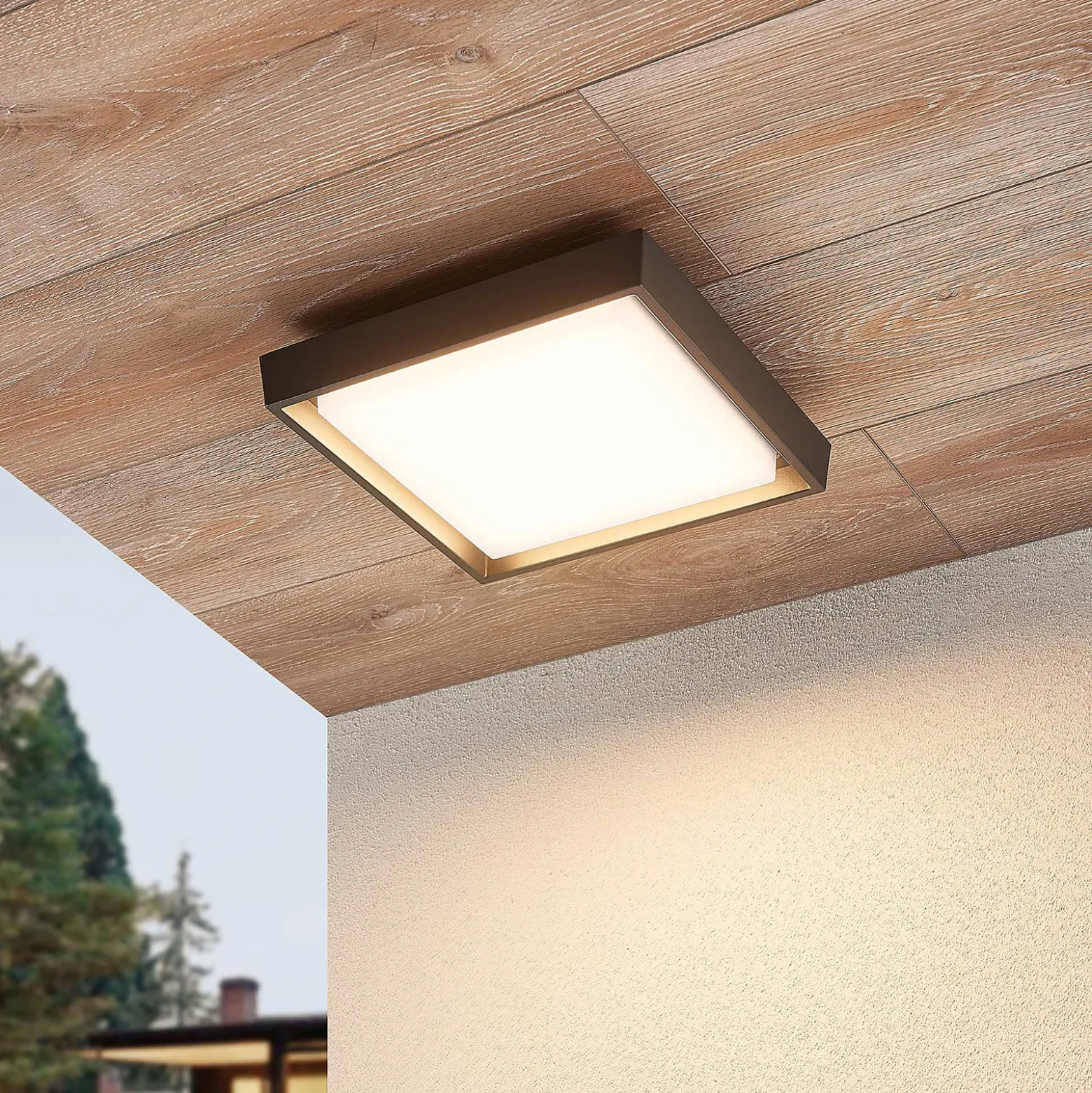 lámpara LED de techo para exterior Lucande Birta, gris oscuro, 27 cm, IP54