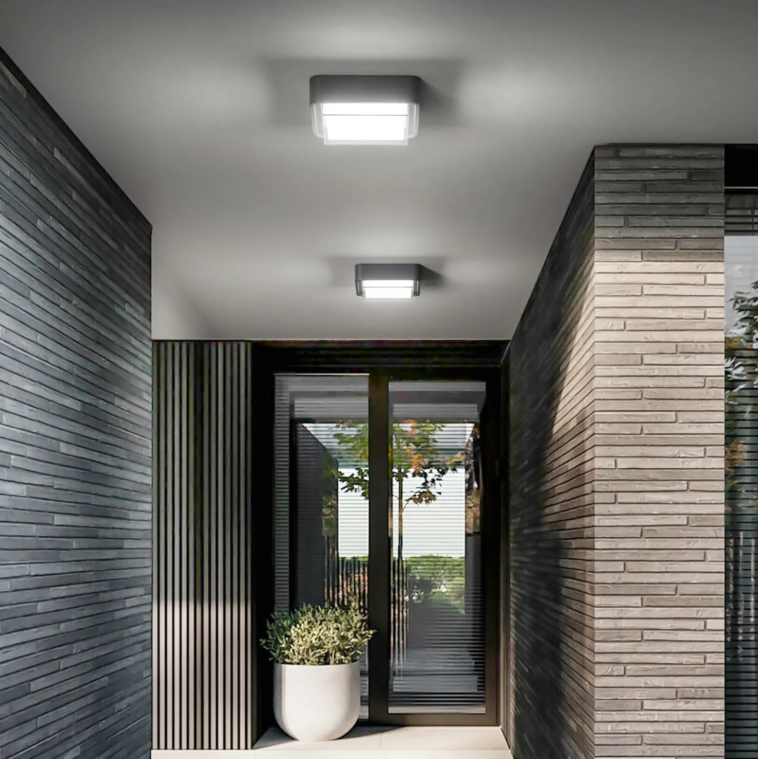 Lámpara LED de techo para exterior Diuk, gris oscuro, metal, IP65