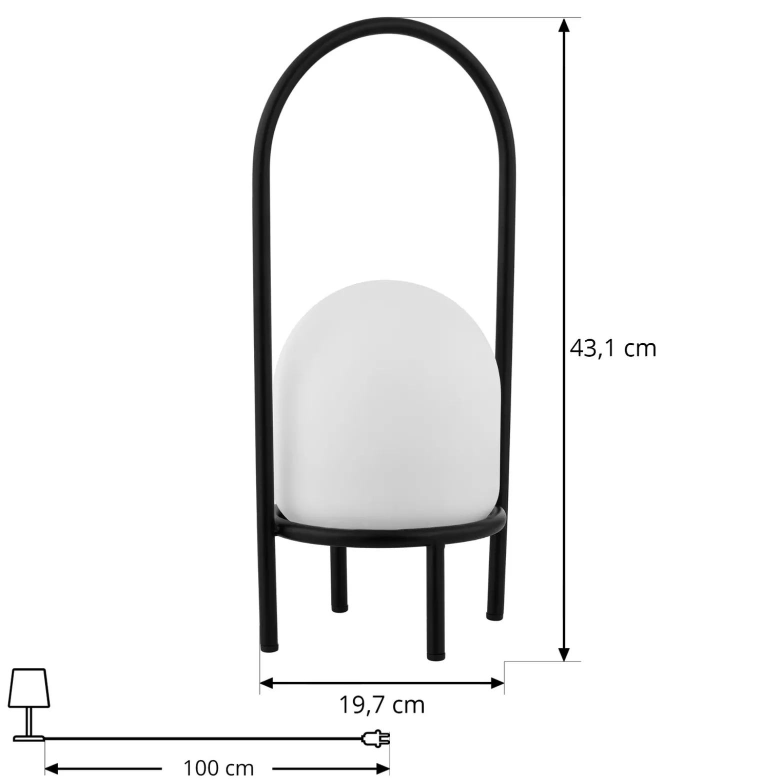 Lámpara LED para terraza Lindby Eleia, negra, metal, batería recargable