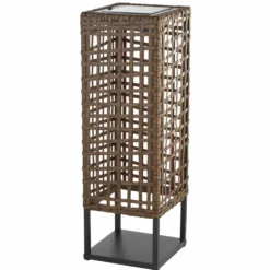 Lámpara LED para terraza Marcjanna, marrón, ratán, 47 cm
