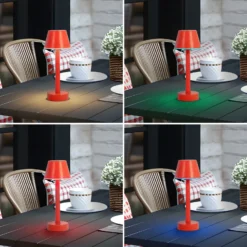 Lámpara LED recargable Lindby Gaja, roja, USB, IP44, RGBW, atenuable