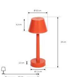 Lámpara LED recargable Lindby Gaja, roja, USB, IP44, RGBW, atenuable