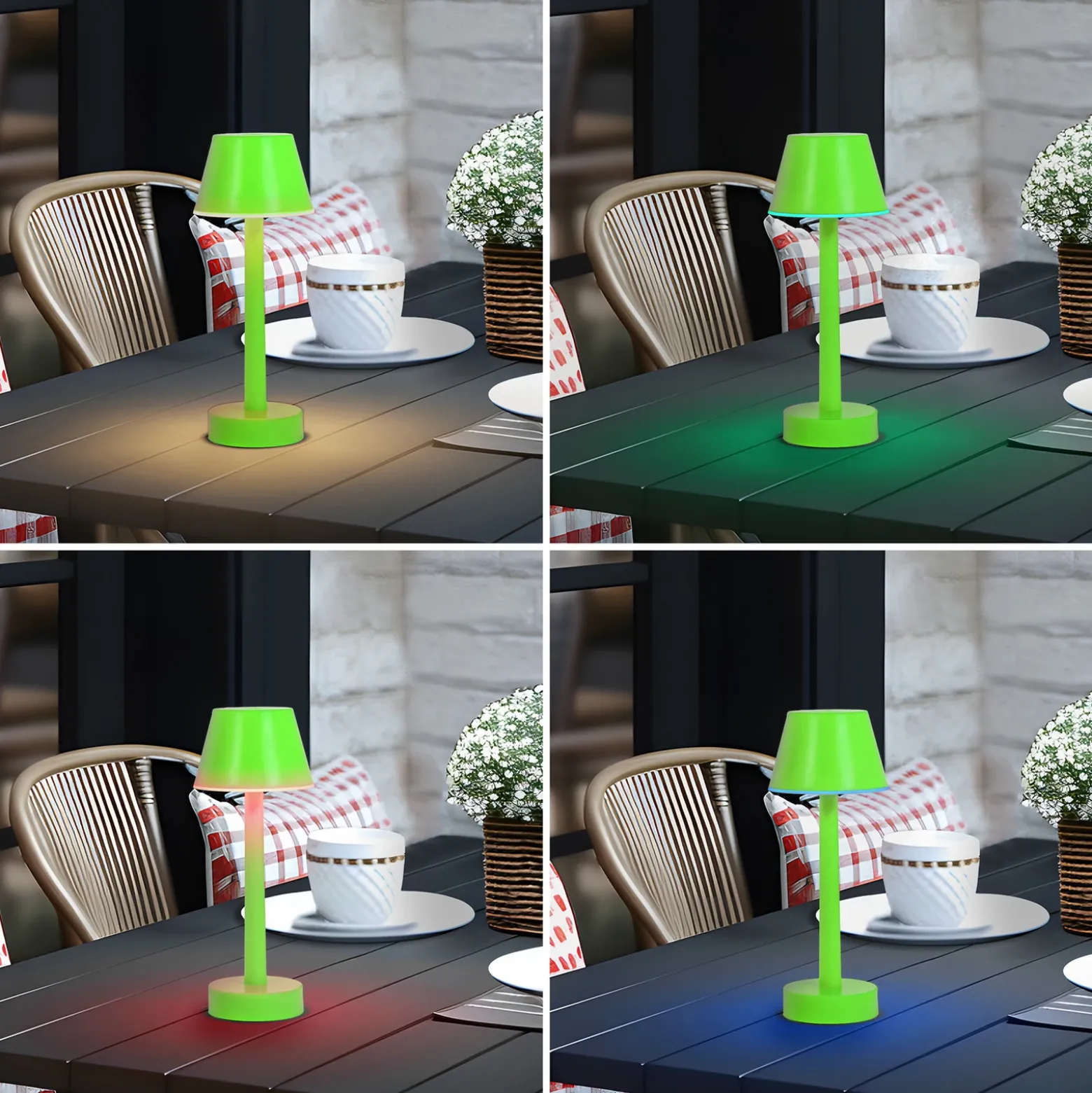 Lámpara LED recargable Lindby Gaja, verde, USB, IP44, RGBW, atenuable
