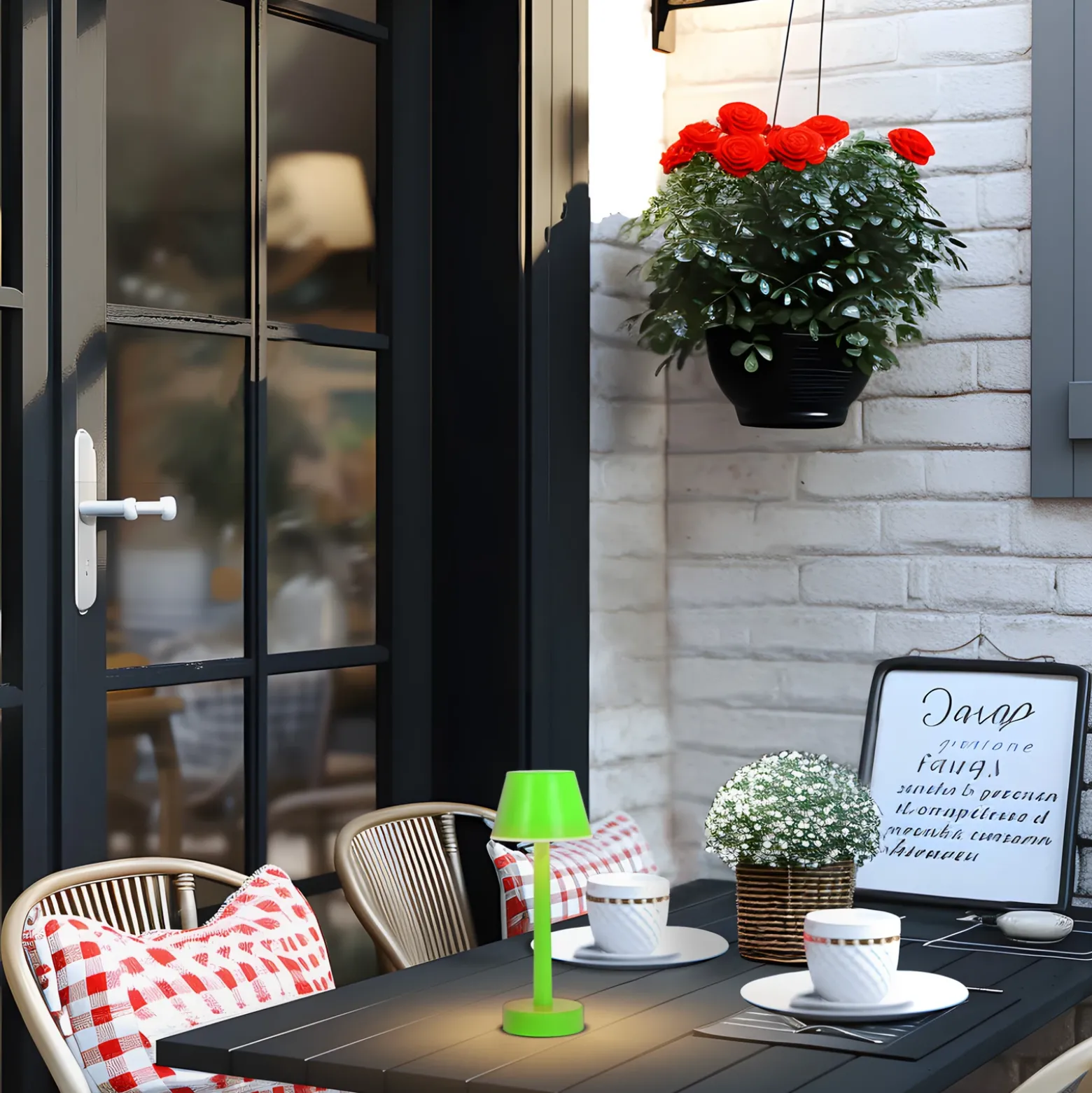 Lámpara LED recargable Lindby Gaja, verde, USB, IP44, RGBW, atenuable