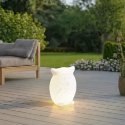 Lámpara LED recargable Lindby Errol, búho, blanco, RGBW, IP54