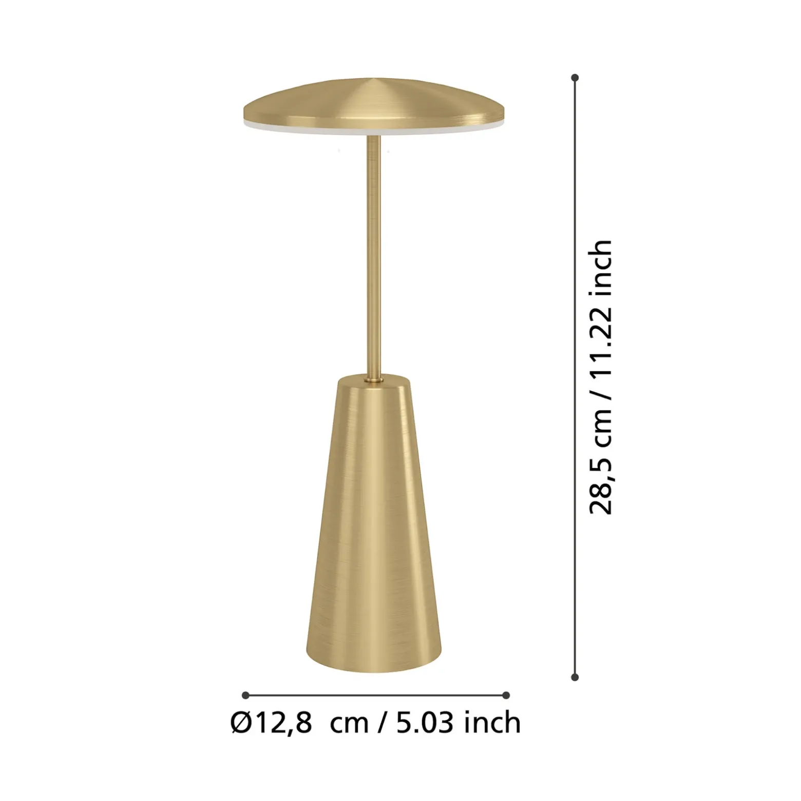 Lámpara LED recargable Piccola, color latón, altura 28 cm, IP54