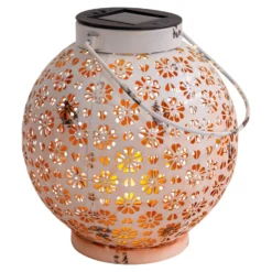 Lámpara LED solar 52854, blanca, metal, 20 cm, IP44, juego de 2