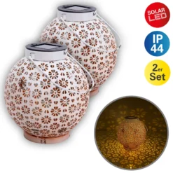 Lámpara LED solar 52854, blanca, metal, 20 cm, IP44, juego de 2
