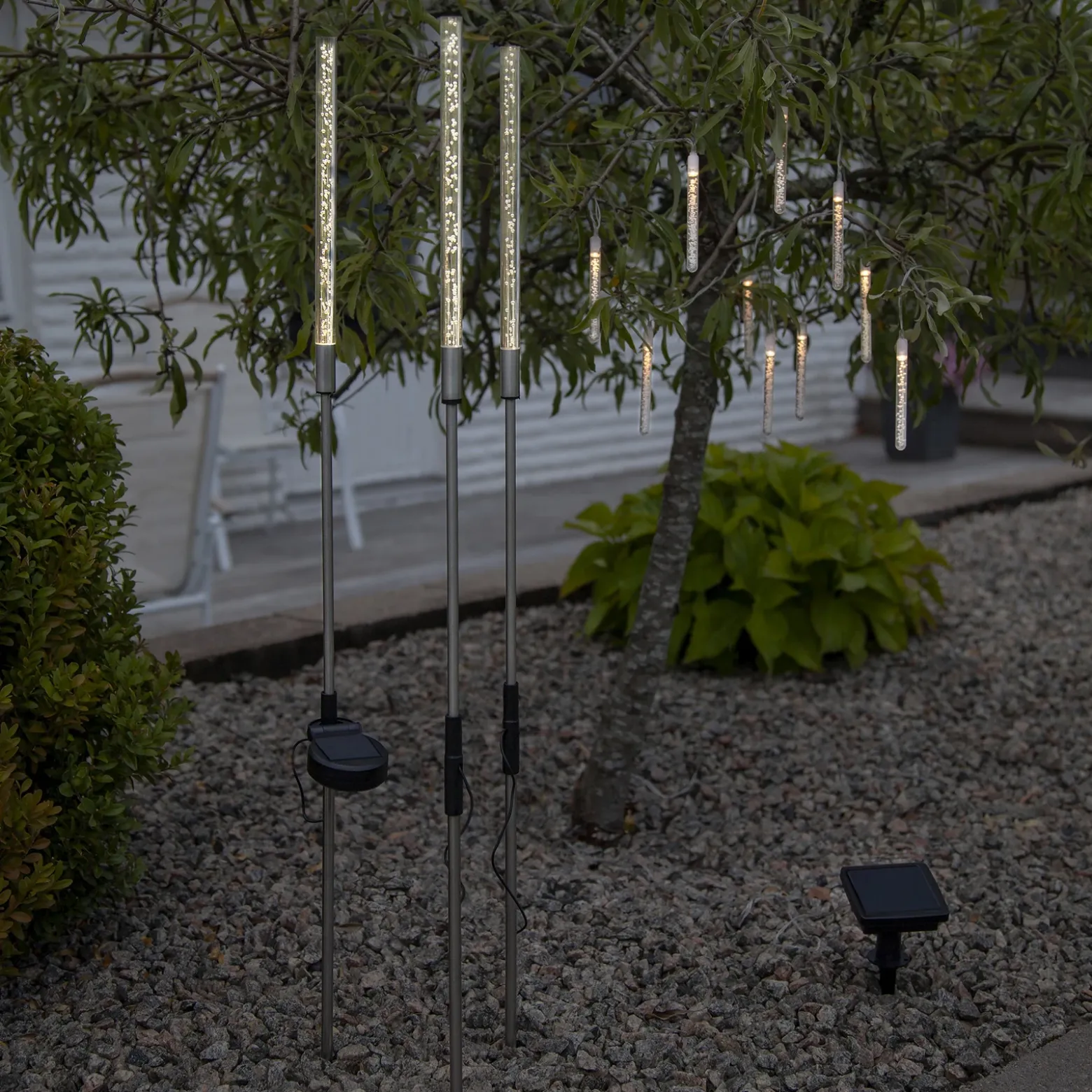 Lámpara LED solar Bubbly set 3 ud, blanco cálido
