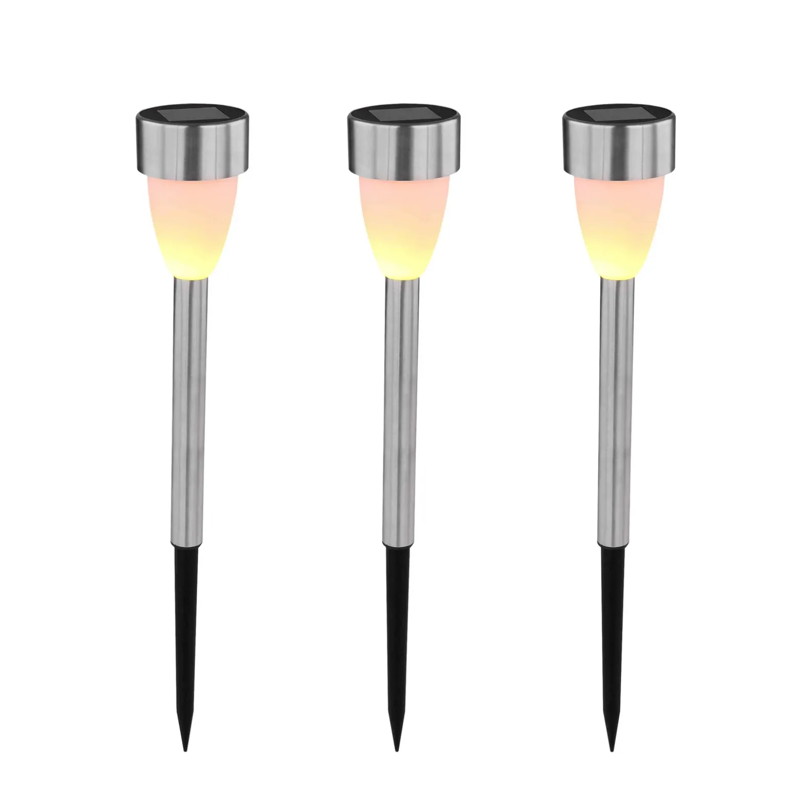 Lámpara LED solar con pica 33576-3, acero inoxidable, juego de 3