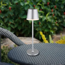 Lámpara LED solar de metal plateado, altura 41 cm, IP44