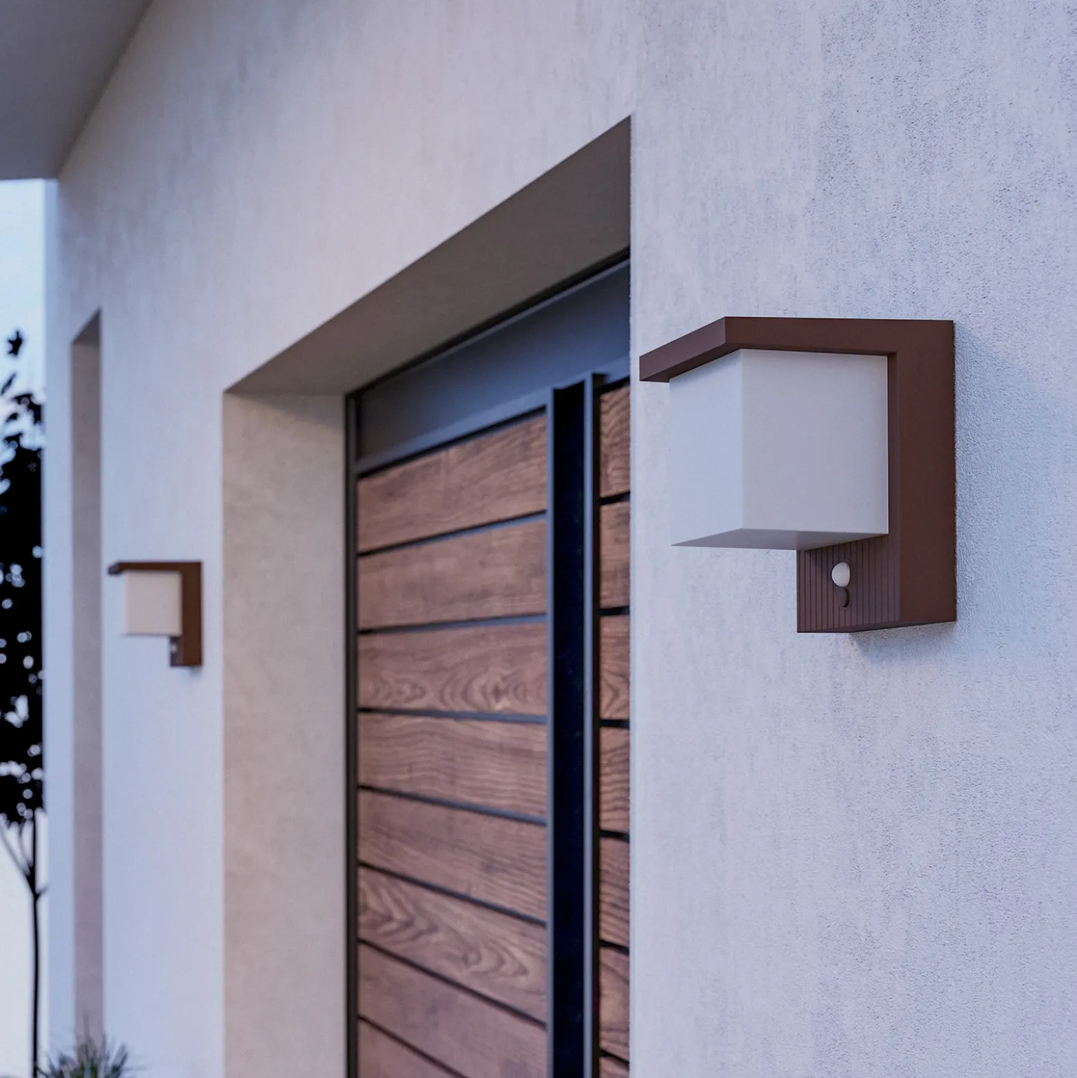 Lámpara LED solar de pared Frigento en color óxido, altura 15 cm, con sensor