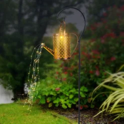 Lámpara LED solar 336523, dorada, regadera, pincho de suelo, metal