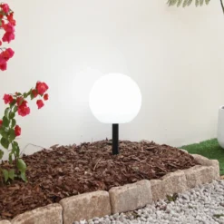Lámpara LED solar Lago de Lindby, Ø 25 cm, globo, pincho de suelo, blanco