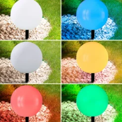 Lámpara LED solar Lago de Lindby, Ø 30 cm, globo, pincho de suelo, blanco