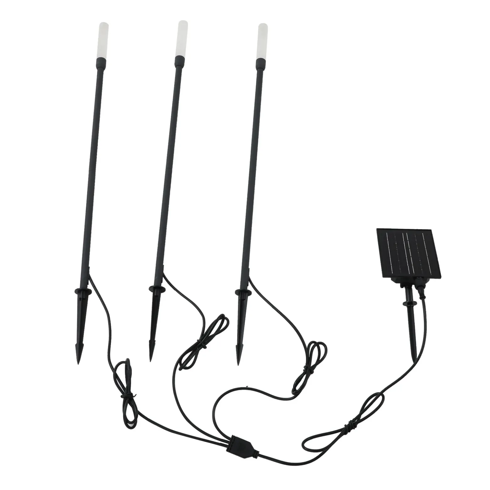 Lámpara LED solar Lindby Balian, juego de 3, negro, aluminio, 3000 K