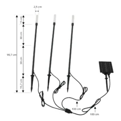 Lámpara LED solar Lindby Balian, juego de 3, negro, aluminio, 3000 K
