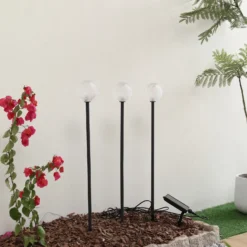 Lámpara LED solar Lindby Brindley, juego de 3, negro, cristal