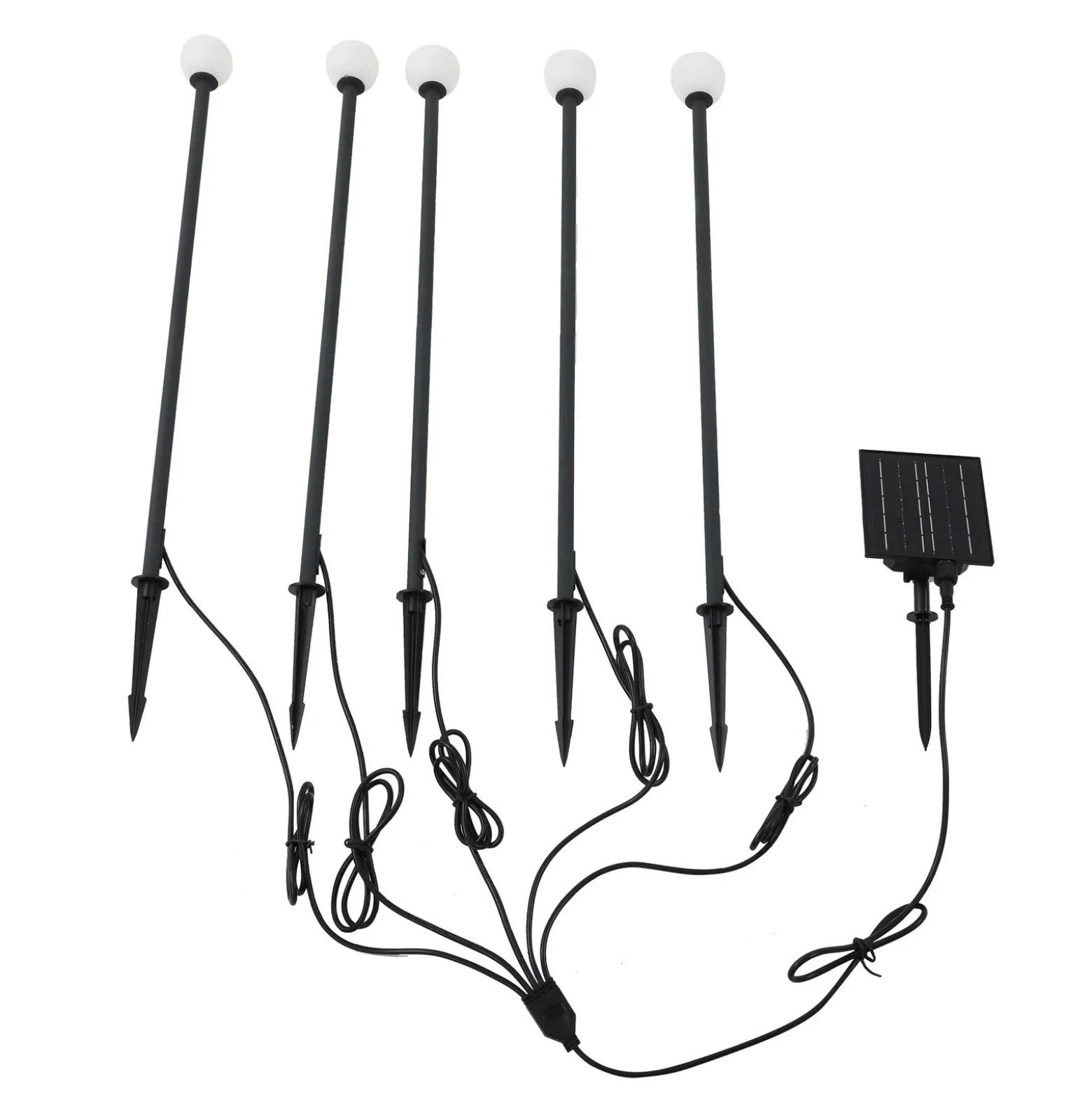 Lámpara LED solar Lindby Freydis, juego de 5, negro, 2000 K