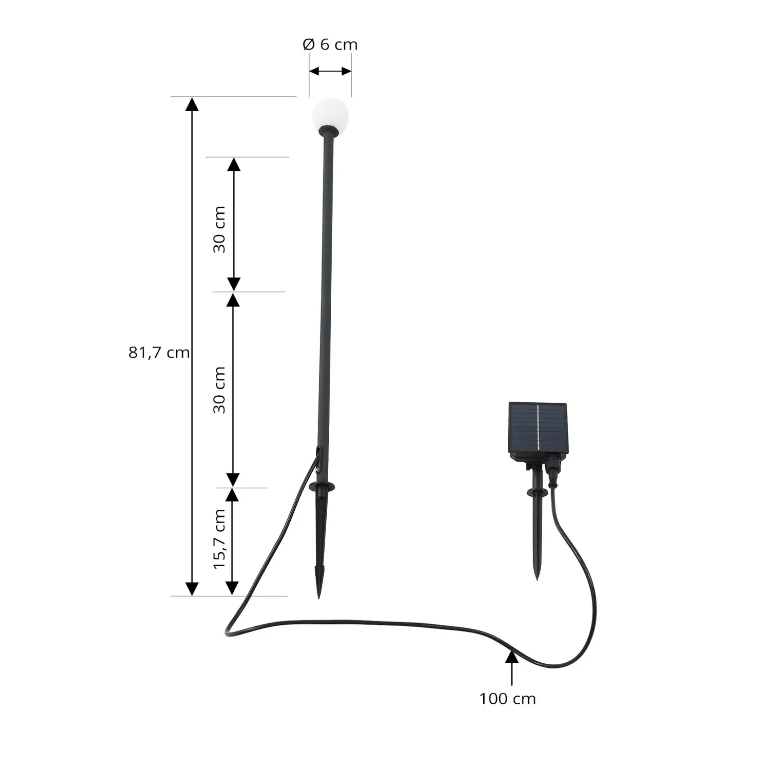 Lámpara LED solar Lindby Freydis, negra, aluminio, 2000 K