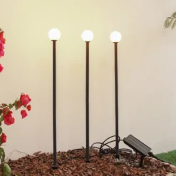 Lámpara LED solar Lindby Freydis, juego de 3, negro, 2000 K