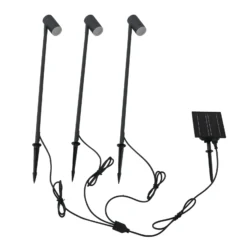 Lámpara LED solar Lindby Myric, juego de 3, negro, aluminio, 3000 K