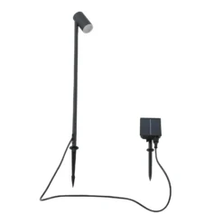 Lámpara LED solar Lindby Myric, negra, aluminio, 3000 K