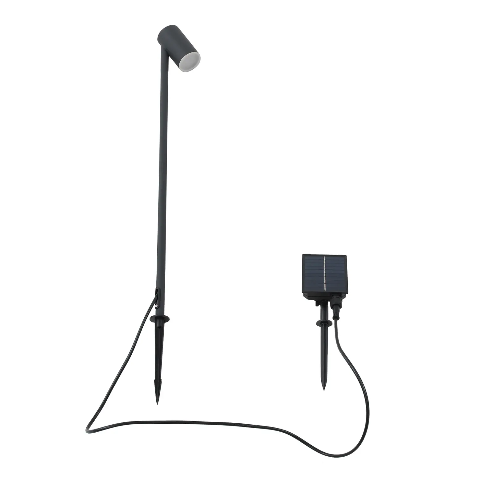 Lámpara LED solar Lindby Myric, negra, aluminio, 3000 K